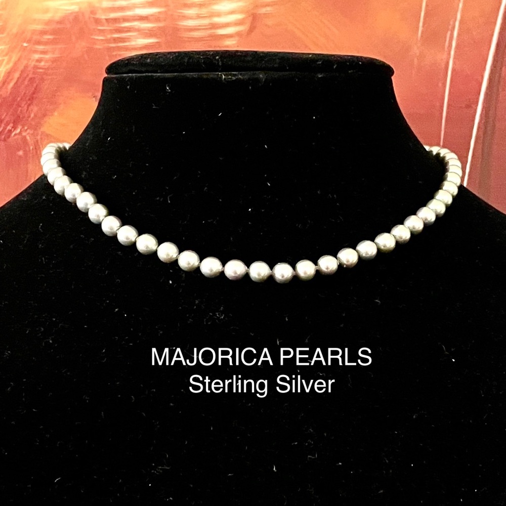 MAJORICA GREY PEARL STRAND NECKLACE STERLING SILVER 925 GOLD PLATED